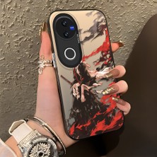 Ucuc Vivo V50 Uyumlu Sert Akrilik Arka Silikon Kenar Lens Koruma Şık Baskı Kılıf
