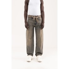 Machinist Erkek Oversize Baggy Yıkamalı Jean Pantolon Açık Kahverengi