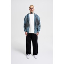 Machinist Erkek Printed And Washing Fermuarlı Kapüşonlu Sweatshirt Gri