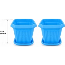 Güzelyüz Avm 2 Adet Kare Saksı Seti | Mavi Renk Tabaklı Saksı Seti 2,5 Litre 170X170X150MM No:3