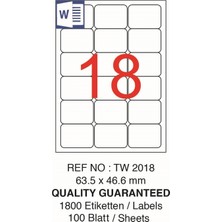 Jokey Kırtasiye Yapışkanlı Injet/laser/a4 Formunda Sticker/etiket "63.5mm x 46.6mm" Laser Etiket - (5.yaprak / 90 Etiket)