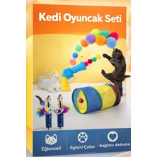 Boxland Kedi Oyuncak Seti Tüylü Olta Oyuncak + Pompon Top + Tünel + Eğlenceli Kedi Oyuncakları Seti