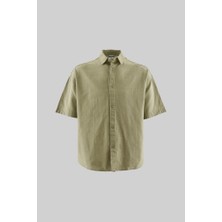 Machinist Erkek Basic Keten Oversize Gömlek Yeşil