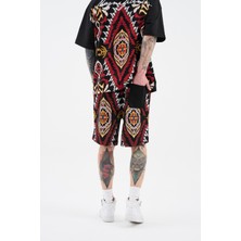 Machinist Erkek Ethnical Printed And Embroidered Şort Siyah