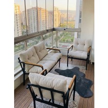 Sofmina Gri Metal Bahçe Balkon Oturma Grubu - Loft Tarzı Koltuk- Cafe Oturma Grubu
