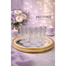 Mutfiko 6’lı Ayaklı Cam Kahve Yanı Bardak 130 ml | Kristal Desenli Sunum Bardağı