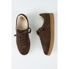 Krähe Krahe Calijero Erkek Hakiki Deri Bağcıklı Kahve Sneakers