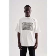 Machinist Erkek Patchwork Printed Oversize Tişört Ekru