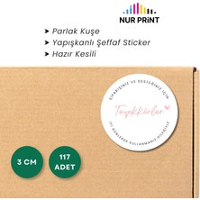 Nur Print Yapışkanlı Sticker, Yuvarlak Etiket, Parlak Kuşe Siparişiniz ve Desteğiniz Için 'teşekkürler' Yazılı