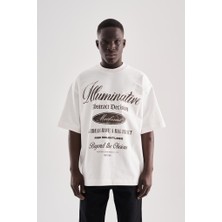 Machinist Erkek Printed Pocket Oversize Tişört Ekru