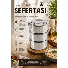 Karawent Home 3 Katlı Paslanmaz Çelik Sefertası 14X7 cm - Sızdırmaz Çelik Yemek Taşıma Kabı Krw-20