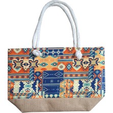 cantasepette Etnik Kilim Desen Temalı Fermuarlı Plaj Çantası