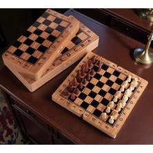 Elifeshop Lüks Doğal Ahşap Manyetik Satranç Takımı 25X25 cm Katlanabilir Özel Yuvalı Premium Satranç Seti