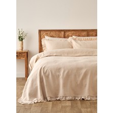 Bella Maison %100 Pamuk Daisy Jakarlı Çift Kişilik Yatak Örtüsü Seti Bej (240X260 Cm)