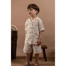 Vauva Çocuk Müslin Takım Erkek Kız Şortlu Gömlek Takım 1-6 Yaş %100 Pamuk