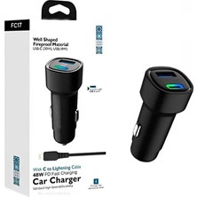 Light Nova 48W Hızlı Şarjlı Araç Şarj Cihazı | Type-C + USB Çift Giriş | Type-C To Lightning Kablo Dahil