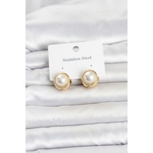 Clariss 316L Çelik Gold Renk Incili Model Kadın Küpe