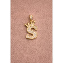 Owentis Çelik Gold Taşlı Crown S Harf Kolye -Kararma Yapmaz-