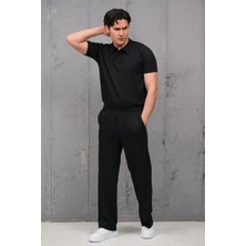 Mass Plus Regular Fit Likralı Kendinden Çizgili Yarım Baggy Pantolonlu T-Shirt Takım