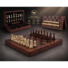 Elifeshop Lüks Doğal Ahşap Manyetik Satranç Takımı 30X30 cm Katlanabilir Özel Yuvalı Premium Satranç Seti