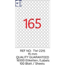 Jokey Kırtasiye Yapışkanlı Injet/laser/a4 Formunda Sticker/etiket "ÇAP-15MM" Laser Etiket - (5.yaprak - 825 Etiket)