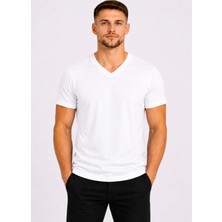 Axxel Erkek Beyaz Pamuklu V Yaka Kısa Kollu T-SHIRT-D804