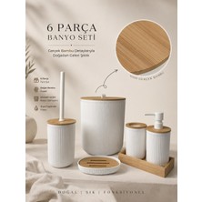 Okyanus Home Linea Beyaz Gerçek Bambu Detaylı  6 Parça Tepsili Banyo Seti