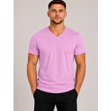 Axxel Erkek Pembe Pamuklu V Yaka Kısa Kollu T-SHIRT-D804
