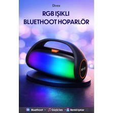 Divex Güçlü Bas Destekli Işıklı Ses Bombası Bluetooth 5.0 Yatay Kablosuz Hoparlör Rgb Aydınlatmalı