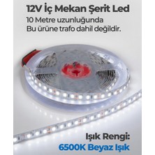 AC Aydınlatma 12V Iç Mekan Şerit LED 10 Metre 6500K Beyaz Işık Kesilebilir LED Şerit Trafo Hariç