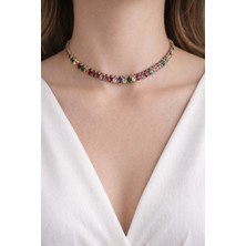 Owentis Çelik Gold Renkli Damla Zirkon Taşlı Yoğun Işıltılı Nancy Choker Kolye -Kararma Yapmaz-
