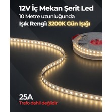 AC Aydınlatma 12V Iç Mekan Şerit LED 10 Metre 3200K Gün Işığı Kesilebilir LED Şerit Trafo Hariç