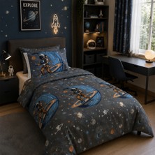 Lief Home Astronot Uzay Desenli Tek Kişilik Nevresim 160X220, Lastikli Çarşaflı 100X200, Genç&çocuk Nevresim Takımı
