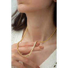 Owentis Çelik Gold Kuyumcu Model Pullu Arpa Zincir Kolye 65 cm -Kararma Yapmaz-
