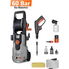Light Nova 60 Bar Yüksek Basınçlı Araç Yıkama Makinesi Tekerlekli 1100W Yıkama | Köpük Tabancalı + 8m Hortumlu