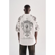 Machinist Erkek Flower Printed Oversize Tişört Ekru