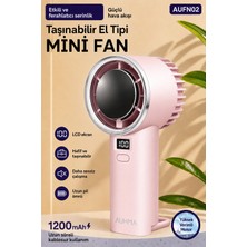 Exenar Güçlü Portatif Mini El Fanı 1200 Mah Dijital Ekranlı Şarjlı Vantilatör  5 Kademeli Fan Pembe
