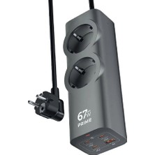 Light Nova 2'li Priz 2200W Akım Korumalı / 67W Gan Pd Hızlı Laptop Şarj Adaptörü / 3xtype-C / 1xusb / 1.5m