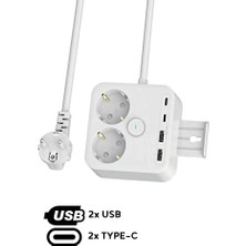 Light Nova 2'li Priz Yüksek Akım Korumalı 3680 Watt / 2xusb Girişi / 2xtype-C 2 Metre Uzatma Kablosu Anahtarlı