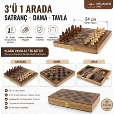 Elifeshop Lüks Ahşap 3ü 1 Arada Satranç Dama Tavla Seti Katlanabilir Kilitli Oyun & Eğlence Takımı 24 cm