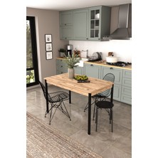 Dekorfim DF01113 Dekoratif Mutfak Masası 120X70 4-6 Kişilik Şık, Modern, Metal Ayaklı Salon Yemek Masası Atlantik Çam