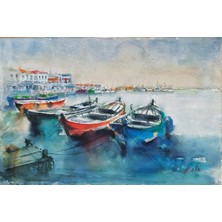 Muguetarts %100 El Yapımı Manzara Suluboya Resmi 56X37 cm Çerçevesiz