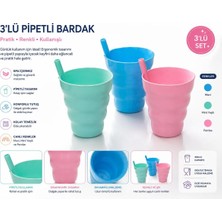Güzelyüz Avm 3'lü Pipetli Plastik Bardak Renkli Bardak Seti