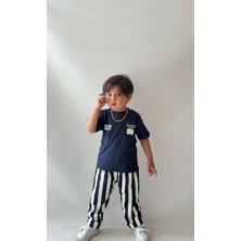 Lolipop Kids Store Erkek Çocuk Baskılı Tişört Çizgili Eşofman Yazlık Takım
