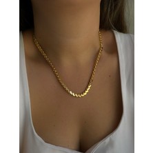 Owentis Çelik Gold Kuyumcu Model Pullu Arpa Zincir Kolye 45 cm -Kararma Yapmaz-