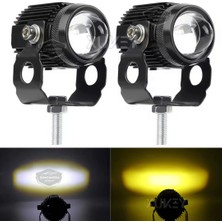 ŞüsCarOto Aksesuar Motosiklet Turbo Fanlı Mini Sis Farı Çift Renk Sarı-Beyaz Scooter Araç Off Road LED Lamba 8V-85V Projektör Metal Kasa Arazi Çalışma Lambası 2 Adet Set