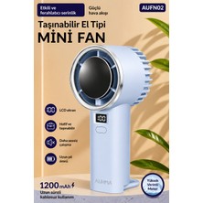 Exenar Güçlü Portatif Mini El Fanı 1200 Mah Dijital Ekranlı Şarjlı Vantilatör  5 Kademeli Fan Mavi