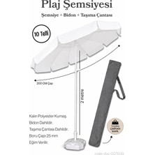 Düvenci Toptan Beyaz Plaj Şemsiyesi 200 cm Çap / 10 Telli + Bidon + Taşıma Çantası Dahil