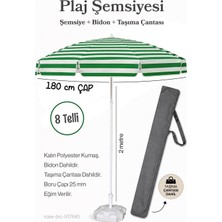 Düvenci Toptan Plaj Şemsiyesi  180 Çap / 8 Telli Yeşil Beyaz + Bidon + Taşıma Çantası Dahil