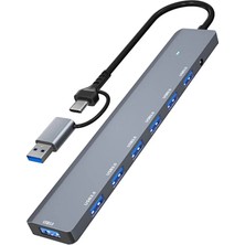 Light Nova 7in1 Type-C/usb To USB Çoklayıcı 7 Port Usb3.0 Hub Power Güç Destekli 5gbps High Speed